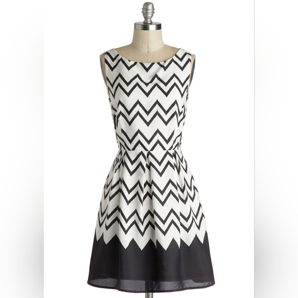 Pink Owl Black and White Chevron Dress